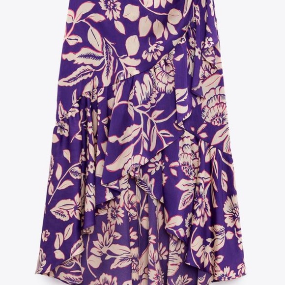 Zara Purple Floral High - Lo Midi Skirt XS - Picture 2 of 4